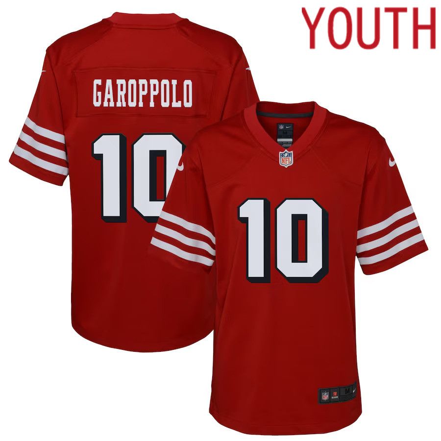 Youth San Francisco 49ers #10 Jimmy Garoppolo Nike Scarlet Alternate Game NFL Jersey->youth nfl jersey->Youth Jersey
